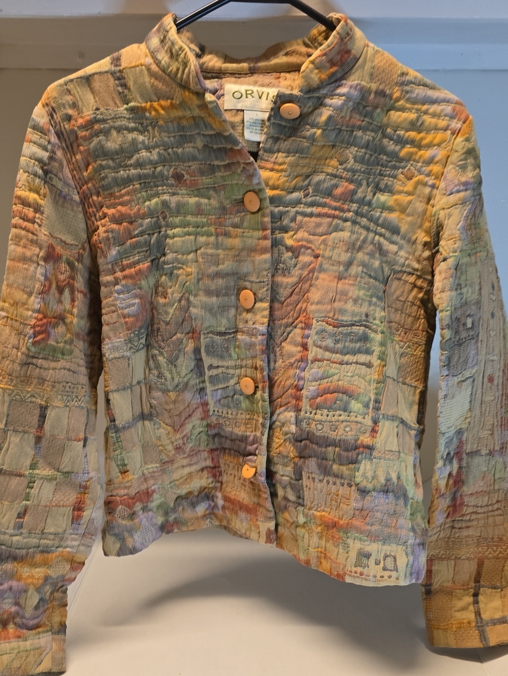 Orvis Pastel Multicolor Quilted Button Jacket